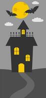 Vector illustration of haunting house with bats and moon in cartoon style for Halloween design