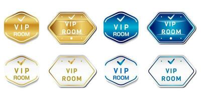 VIP Room sign. On gold, white, and blue colors. Premium and luxury label emblem vector template