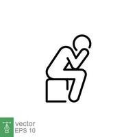 Depression man icon. Simple outline style. Depress, sad, lonely, tired, worry, headache, stress concept. Thin line symbol. Vector symbol illustration isolated on white background. EPS 10.