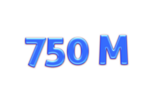 750 millón suscriptores celebracion saludo número con azul brillo diseño png