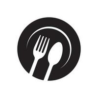 Plate,  fork and spoon icon. Cutlery symbol. Flat Vector illustration