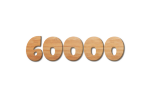 60000 subscribers celebration greeting Number with wood design png