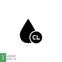 Drop water with chlorine icon. Simple solid style. Chloride, disinfection, antiseptic, liquid concept. Black silhouette, glyph symbol. Vector symbol illustration isolated on white background. EPS 10.