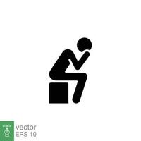 Depression man icon. Simple solid style. Depress, sad, lonely, tired, worry, headache, stress concept. Black silhouette, glyph symbol. Vector symbol illustration isolated on white background. EPS 10.