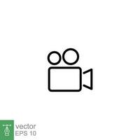 Video camera icon. Simple outline style. Movie, film, shoot, capture, camcorder, videography concept. Thin line symbol. Vector symbol illustration isolated on white background. EPS 10.