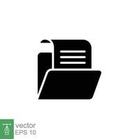 Document file icon. Simple solid style. Collect, account, data bank, information, open folder concept. Black silhouette, glyph symbol. Vector symbol illustration isolated on white background. EPS 10.