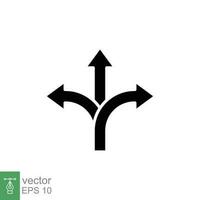 3 arrow way icon. Simple solid style. Choice, option, pathway, opportunity, three, road concept. Black silhouette, glyph symbol. Vector symbol illustration isolated on white background. EPS 10.