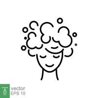 enjabonado cabeza icono. sencillo contorno estilo. pelo Lavado, espuma, mujer, ducha, limpiar concepto. Delgado línea símbolo. vector símbolo ilustración aislado en blanco antecedentes. eps 10