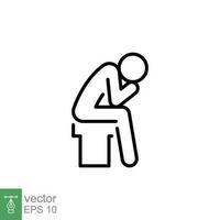 Depression man icon. Simple outline style. Depress, sad, lonely, tired, worry, headache, stress concept. Thin line symbol. Vector symbol illustration isolated on white background. EPS 10.