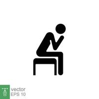 Depression man icon. Simple solid style. Depress, sad, lonely, tired, worry, headache, stress concept. Black silhouette, glyph symbol. Vector symbol illustration isolated on white background. EPS 10.