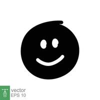 Smile face icon. Simple solid style. Happy head doodle sketch, funny, fun, emotion concept. Black silhouette, glyph symbol. Vector symbol illustration isolated on white background. EPS 10.