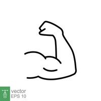 músculo icono. sencillo contorno estilo. fuerte brazo, fortaleza, bíceps, doblar, mano, cuerpo crecimiento, poder concepto. Delgado línea símbolo. vector símbolo ilustración aislado en blanco antecedentes. eps 10