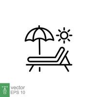 cama solar icono. sencillo contorno estilo. complejo, playa, silla, paraguas, cubierta, haragán, verano concepto. Delgado línea símbolo. vector símbolo ilustración aislado en blanco antecedentes. eps 10