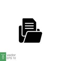 Document file icon. Simple solid style. Collect, account, data bank, information, open folder concept. Black silhouette, glyph symbol. Vector symbol illustration isolated on white background. EPS 10.