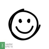 Smile face icon. Simple outline style. Happy head doodle sketch, funny, fun, emotion concept. Thin line symbol. Vector symbol illustration isolated on white background. EPS 10.