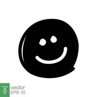 Smile face icon. Simple solid style. Happy head doodle sketch, funny, fun, emotion concept. Black silhouette, glyph symbol. Vector symbol illustration isolated on white background. EPS 10.