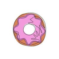 logotipo de icono de donut de dibujo de línea continua única. rosquillas dulces de azúcar glas. tiempo de descanso con vista superior de donuts de chocolate blanco, fresa y chocolate. ilustración de vector de diseño gráfico de dibujo de una línea