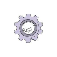 Continuous one line drawing metal gears and cogs. Gear icon flat design banner poster emblem. Mechanism wheels logo. Cogwheel concept template. Single line draw design vector graphic illustration