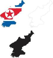 Map North Korea on white background. North Korea Map Outline. North Korea vector map with the flag inside.