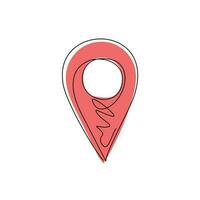 Single one line drawing Pin of map. Icon of drop pin. Place of location. Geo point for position and navigation. Pinpoint place on map. Symbol of travel, direction. Continuous line draw design vector