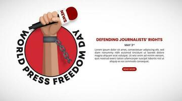 World press freedom day background with a raised reporter's fist with a microphone vector