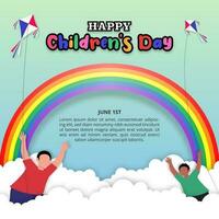 World Children's Day background with children playing with kites vector