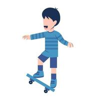 pequeño chico personaje jugando patineta vector