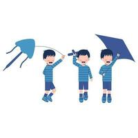 Set Of Little Boy Playing Kite vector