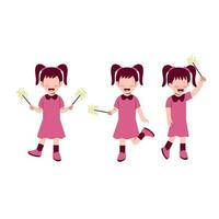 Set Of Little Girl Playing Fireworks vector