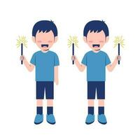 Set Of Little Boy Playing Fireworks vector