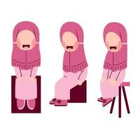 Set Of Hijab Girl Sitting On Chair vector