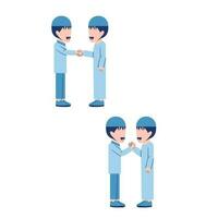 Set Of Muslim Boys Shaking Hands vector