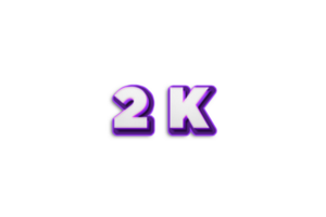 2 k subscribers celebration greeting Number with purple 3d design png