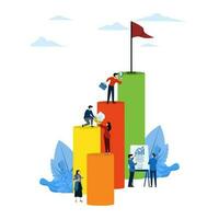 Concept of people moving to their goal in column, motivation moving up, path to reach target. work together to achieve a common goal or success in business Flat, colorful vector. vector