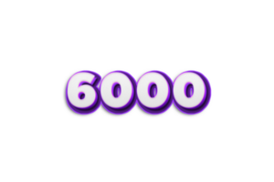 6000 suscriptores celebracion saludo número con púrpura 3d diseño png