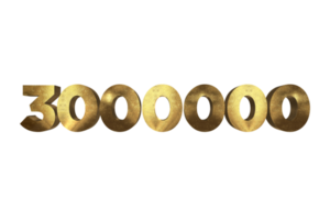 3000000 subscribers celebration greeting Number with gold design png