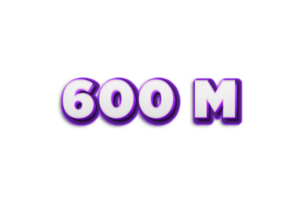 600 millón suscriptores celebracion saludo número con púrpura 3d diseño png