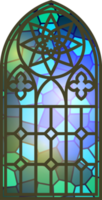 Gothic stained glass window. Church medieval arch. Catholic cathedral mosaic frame. Old architecture design png