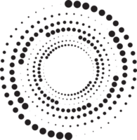 stippel cirkels patroon. abstract voor de helft toon grafisch. circulaire getextureerde ronde spiraal kader. kolken meetkundig ringen met gradatie. png