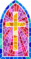 Chiesa bicchiere finestra. macchiato mosaico cattolico telaio con attraverso, libro e religioso simboli. png