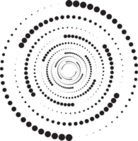 prickad cirklar mönster. abstrakt halv tona grafisk. cirkulär texturerad runda spiral ram. virvla runt geometrisk ringar med gradering. png