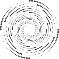 pontilhado círculos padronizar. abstrato metade tom gráfico. circular texturizado volta espiral quadro. redemoinho geométrico argolas com gradação. png