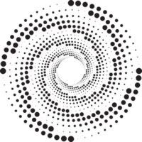 Dotted circles pattern. Abstract half tone graphic. Circular textured round spiral frame. Swirl geometric rings with gradation. png