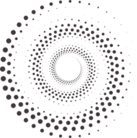 Dotted circles pattern. Abstract half tone graphic. Circular textured round spiral frame. Swirl geometric rings with gradation. png