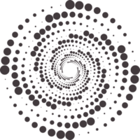 stippel cirkels patroon. abstract voor de helft toon grafisch. circulaire getextureerde ronde spiraal kader. kolken meetkundig ringen met gradatie. png