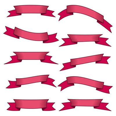 Set of ten red ribbons and banners for web design. Great design element isolated on white background. Vector illustration.