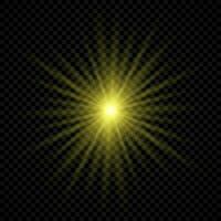 Light effect of lens flares. Yellow glowing lights starburst effects with sparkles vector