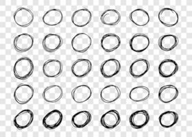 Hand drawn scribble circles. Set of thirty black doodle round circular design elements vector