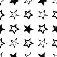 Seamless background of doodle stars. Black hand drawn stars on white background. Vector illustration