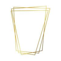 Gold geometric polygonal frame with shining effects isolated on white background. Empty glowing art deco backdrop. Vector illustration.